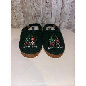 Life Is Good Green Christmas Gnome Gnomie Fleece Slippers Mules Women's Size 8